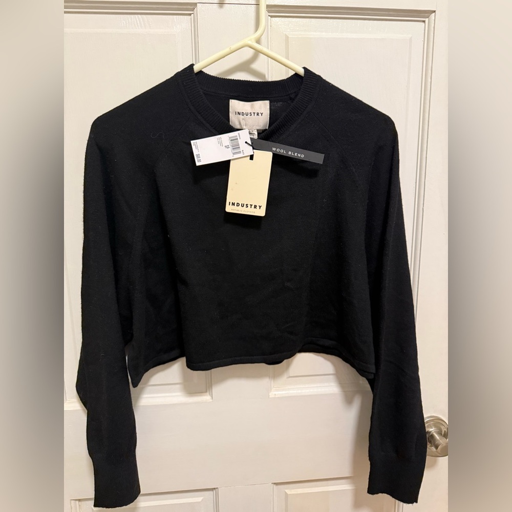 NWT Industry Black Wool Blend Women's Crop Top, size Small